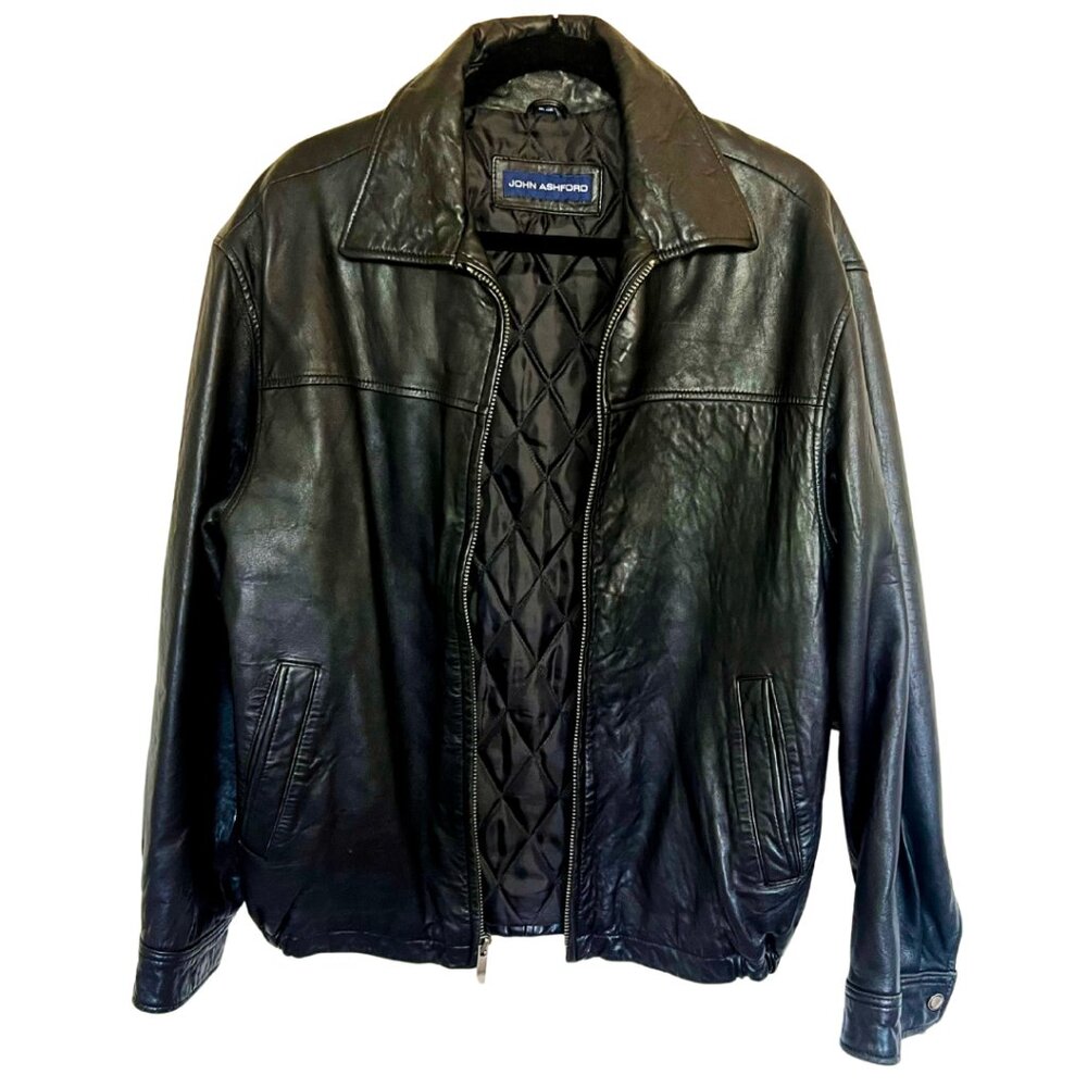 Leather Bomber Jacket | S Quilted Lining Classic Zip Up Coat